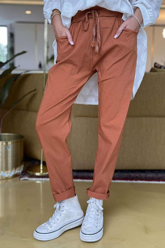 Made in Italy Luxury Smooth Magic Trouser Rust